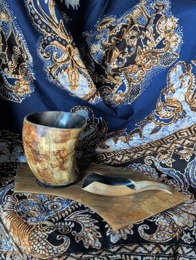 Handcrafted Real Horn Vessel Cup Plate Spoon Set Ethnic Game Of Thrones Oddity